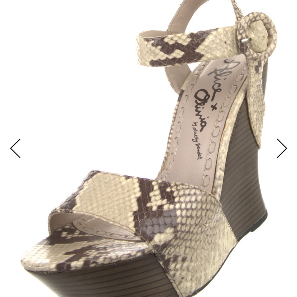 Alice + Olivia Snakeskin Wedge Sandals - Picture 2 of 6